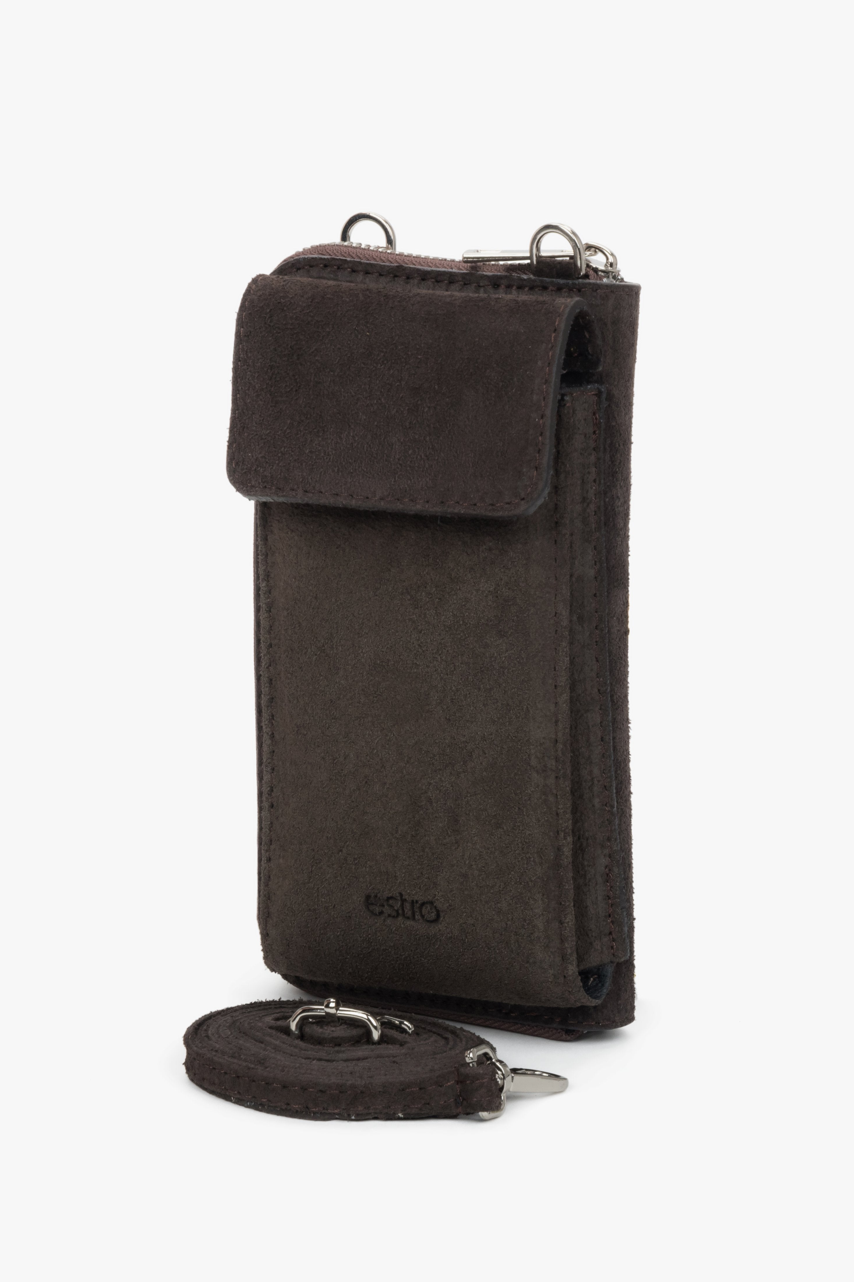 Dark brown women’s pouch made of Premium Italian genuine velour, Estro.