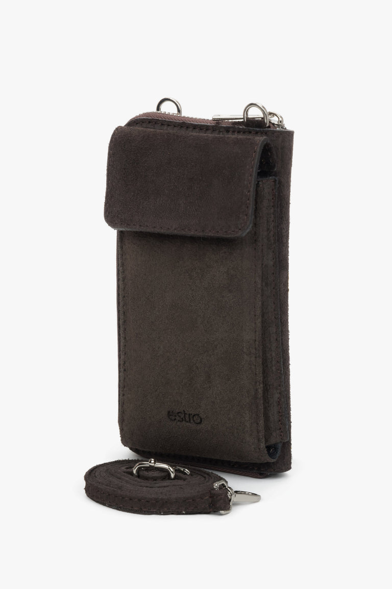 Dark brown women’s pouch made of Premium Italian genuine velour, Estro.