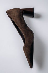 Women's Dark Brown Velour Pumps on a Stable Block Heel ER00119249.