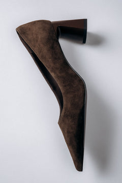 Women's Dark Brown Velour Pumps on a Stable Block Heel ER00119249.