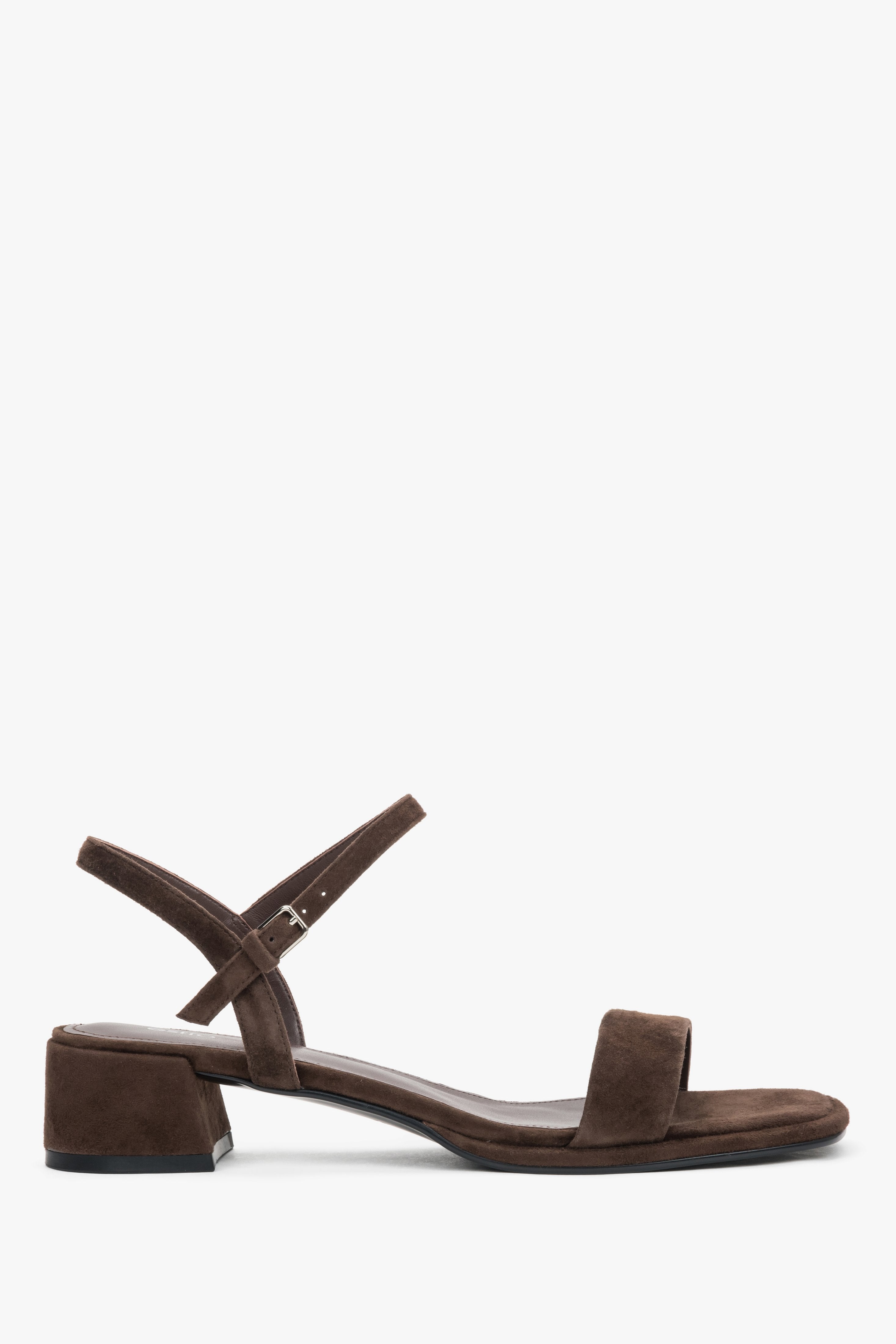 Women's Dark Brown Genuine Velour Sandals on a Low Block Heel Estro ER00119706.