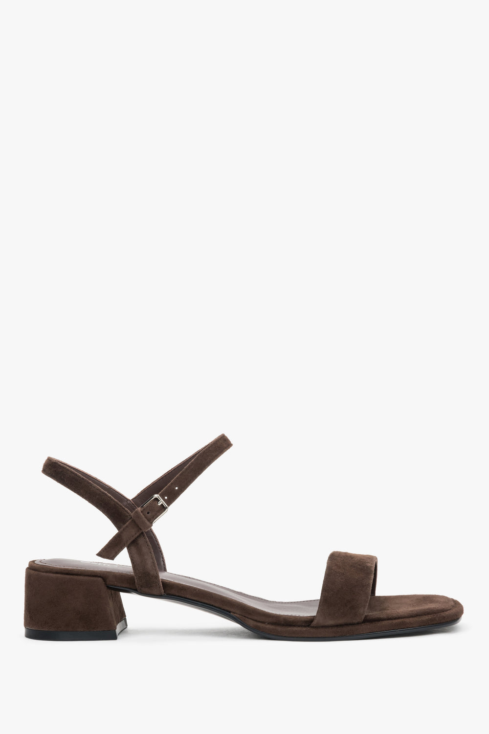 Women's Dark Brown Genuine Velour Sandals on a Low Block Heel Estro ER00119706.
