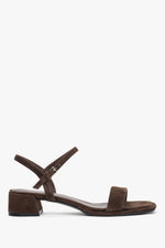 Women's Dark Brown Genuine Velour Sandals on a Low Block Heel Estro ER00119706.
