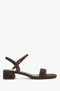 Women's Dark Brown Genuine Velour Sandals on a Low Block Heel Estro ER00119706.