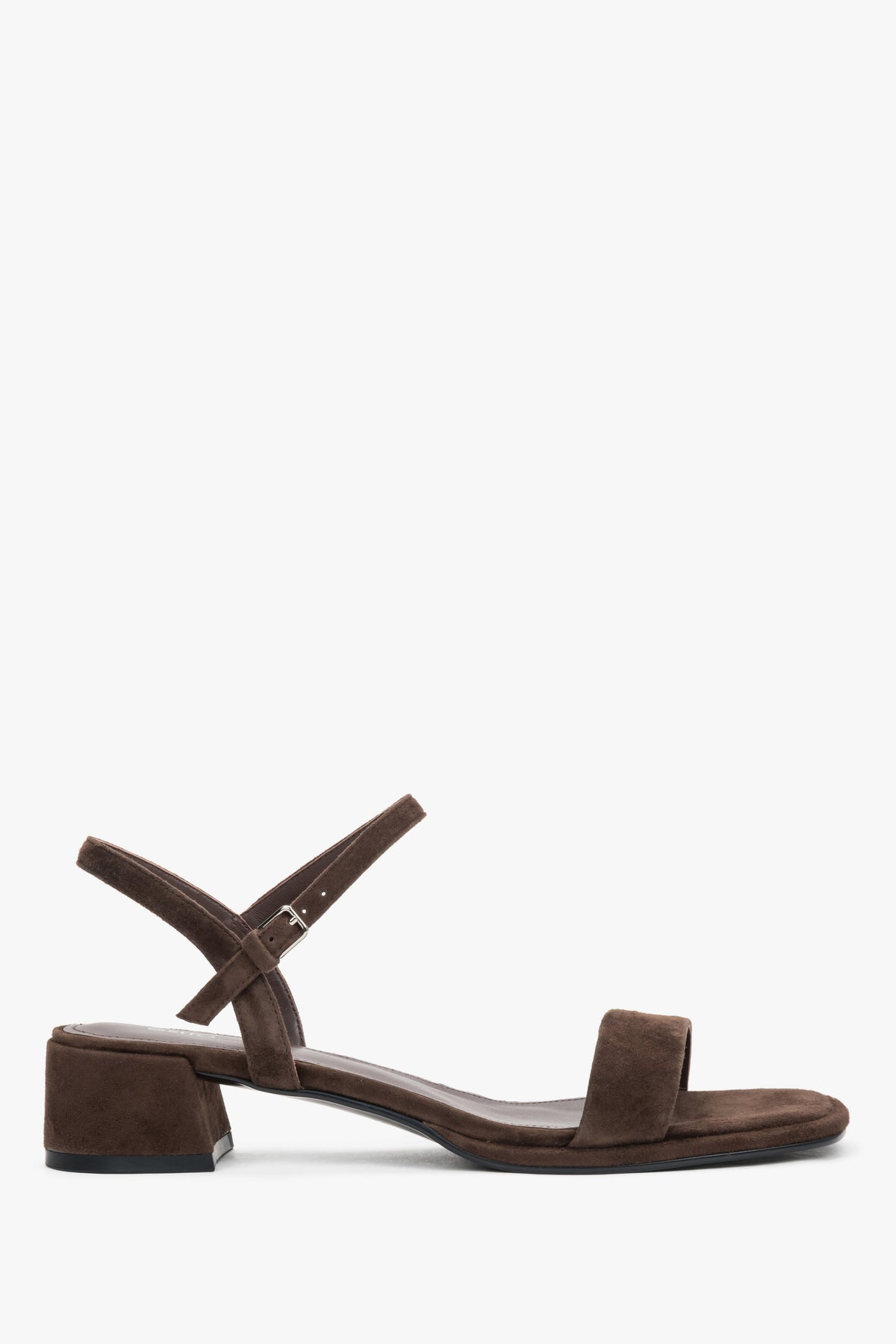Women's Dark Brown Genuine Velour Sandals on a Low Block Heel Estro ER00119706.