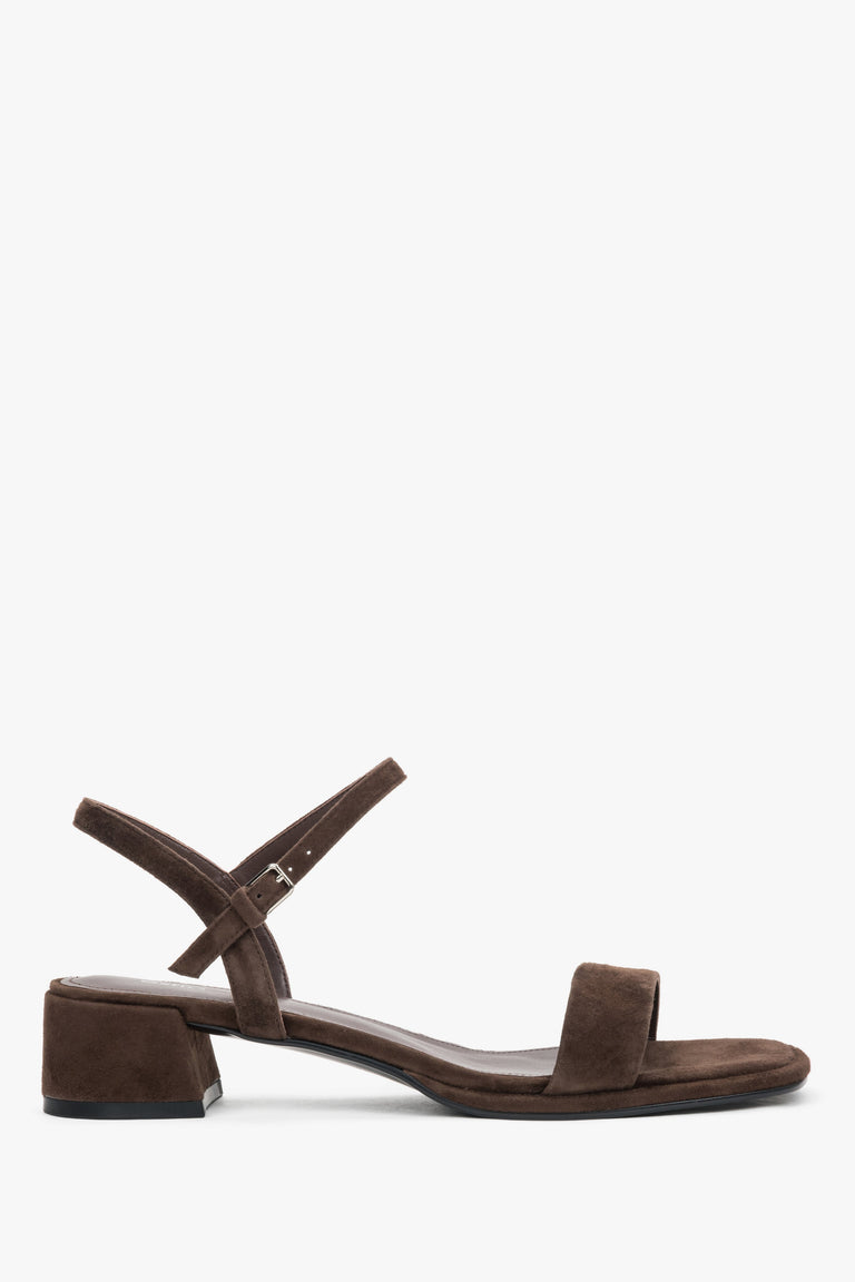 Women's Dark Brown Genuine Velour Sandals on a Low Block Heel Estro ER00119706.
