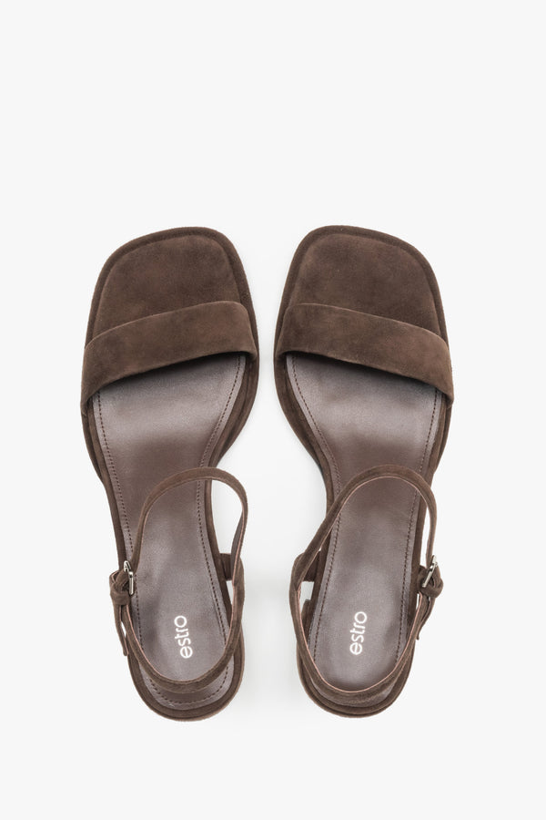 Close-up of the rich dark chocolate velour texture and soft buckle detail.