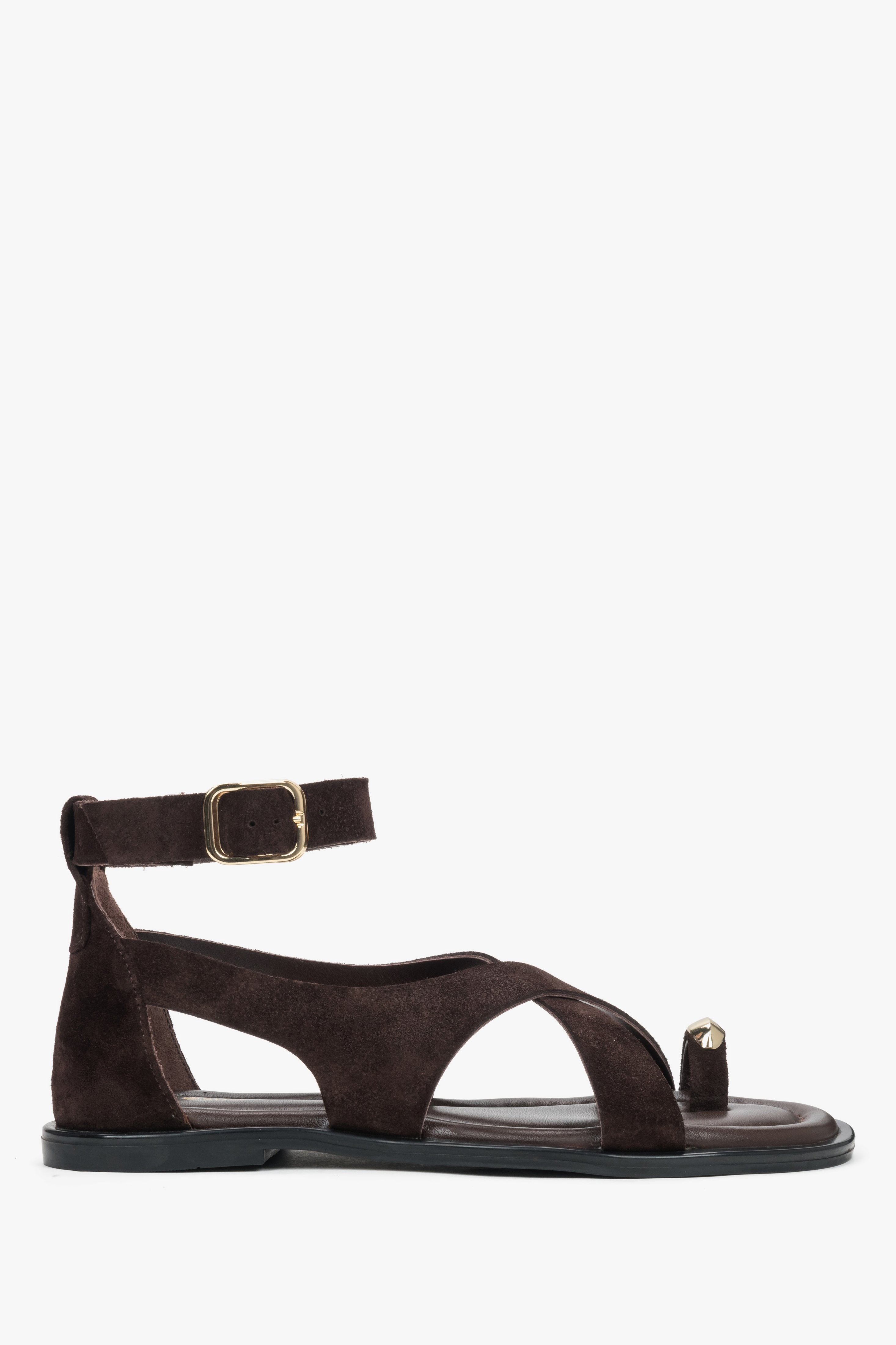 Women’s Dark Brown Velour Sandals with Gold Toe Ring Estro ER00119609.