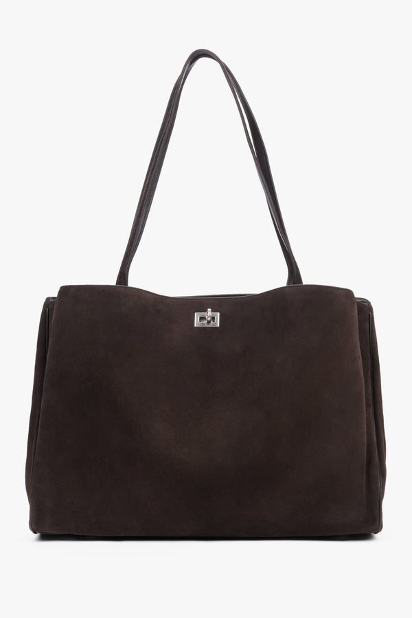 Women's dark brown velour shopper bag by Estro