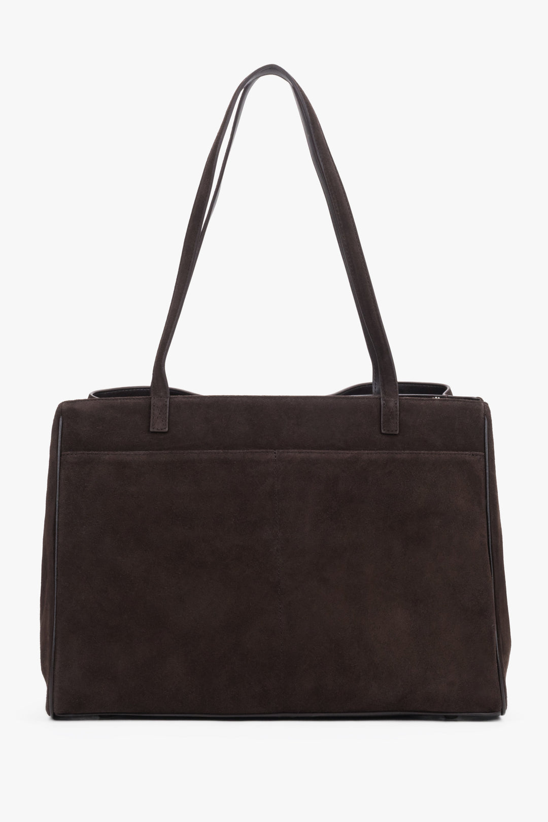 Back view of women's dark brown velour shopper bag by Estro