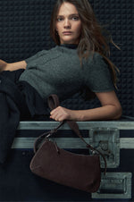 Women’s Dark Brown Velour Shoulder Bag Estro ER00118435.