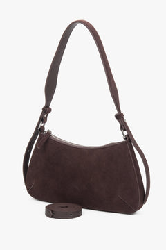 Women’s shoulder bag, dark brown, made of velour, Estro.
