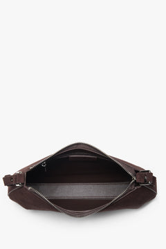 Dark brown velour women’s shoulder bag Estro.