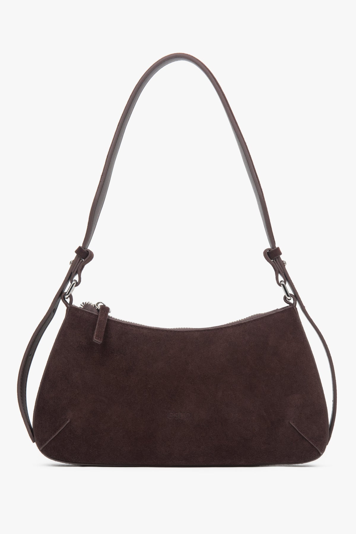 Dark brown Estro women’s shoulder bag made of velour.