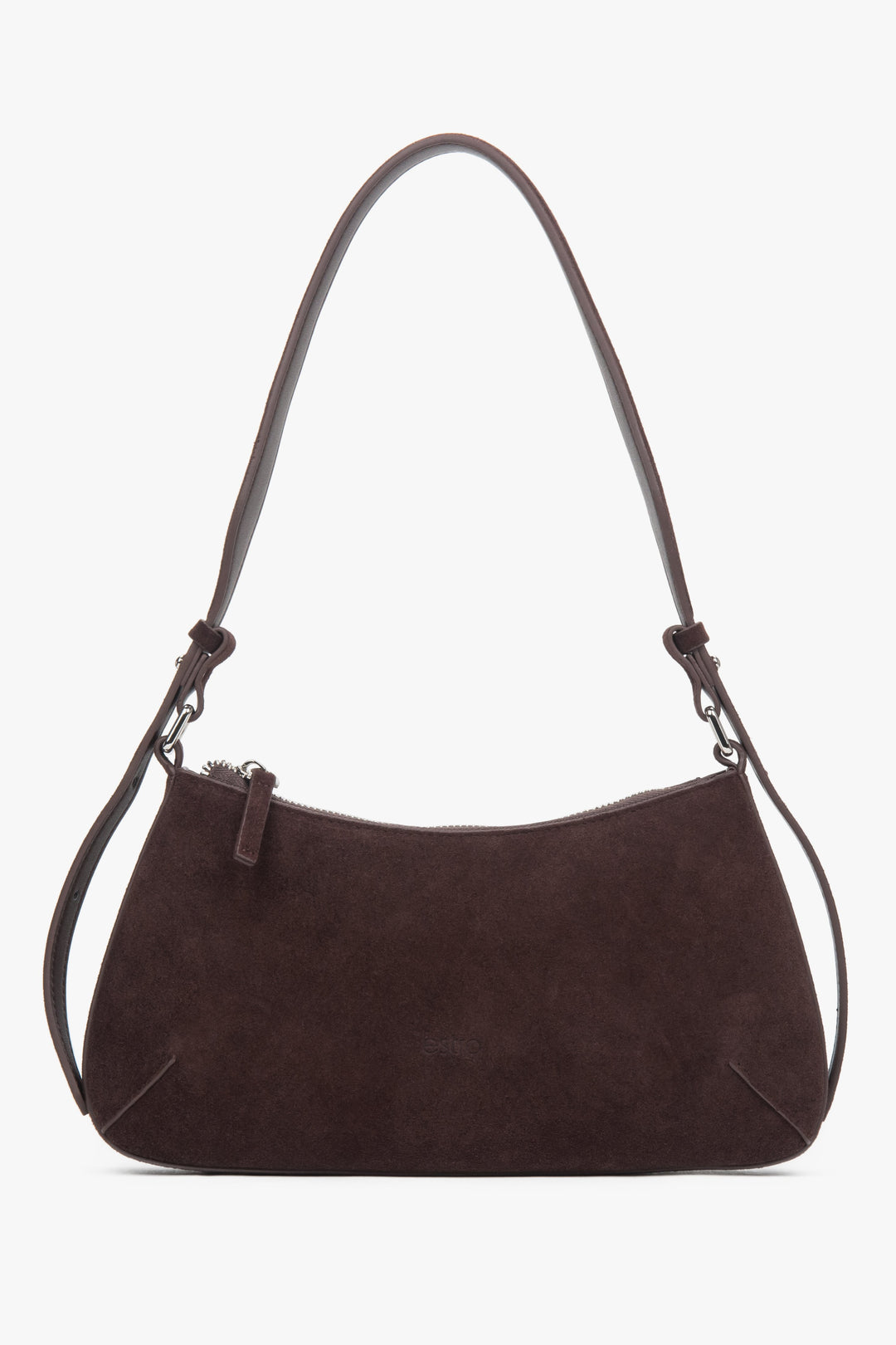 Dark brown Estro women’s shoulder bag made of velour.