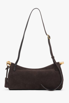 Elegant velour shoulder bag with a soft texture and chic gold accents.