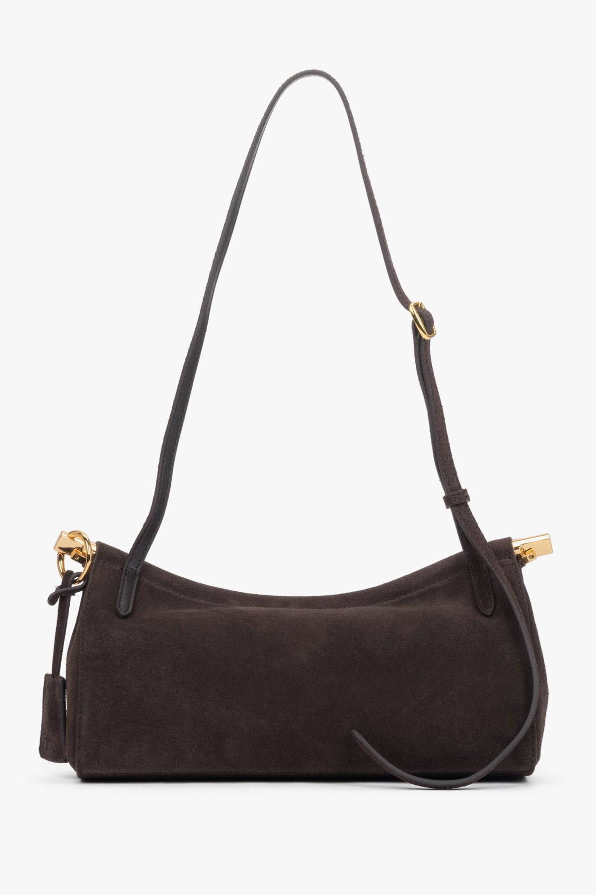 Elegant velour shoulder bag with a soft texture and chic gold accents.