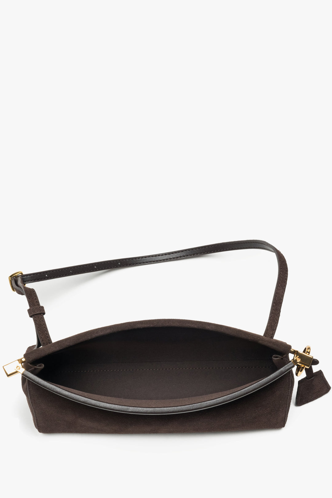 Open-top velour shoulder bag with comfortable 27 cm handle for everyday wear.