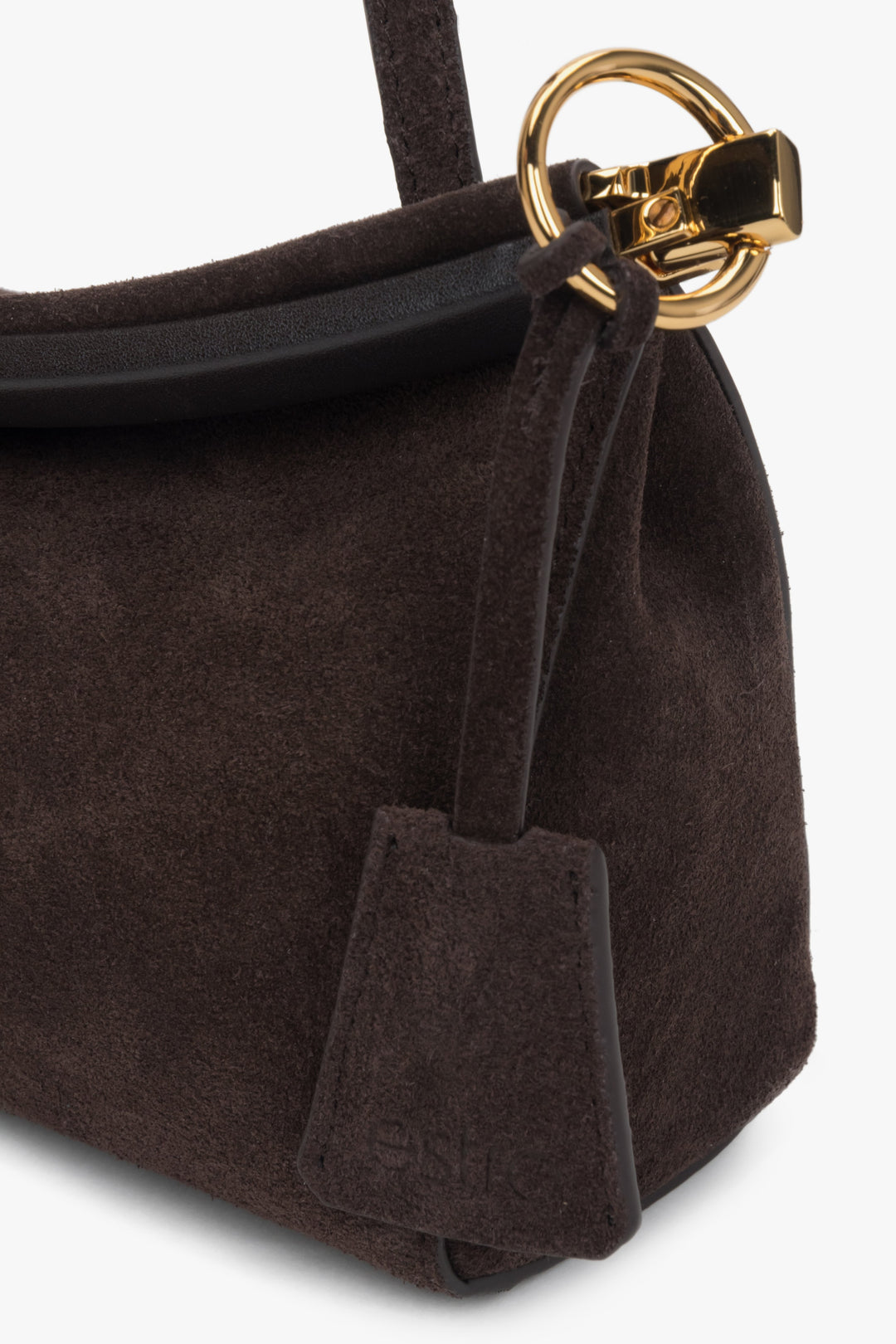 Stylish women’s velour bag with luxurious gold details, perfect for casual and dressy outfits.