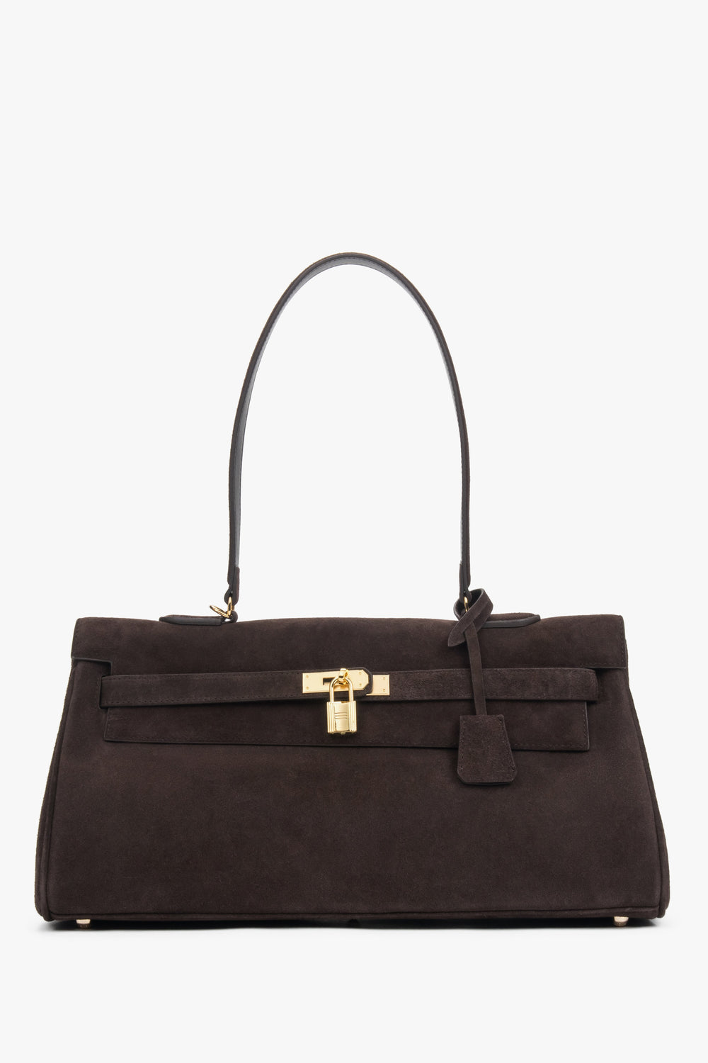 Women’s Dark Brown Shoulder Bag made of Genuine Velour with Gold Hardware Estro ER00118592.
