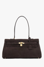 Women’s Dark Brown Shoulder Bag made of Genuine Velour with Gold Hardware Estro ER00118592.