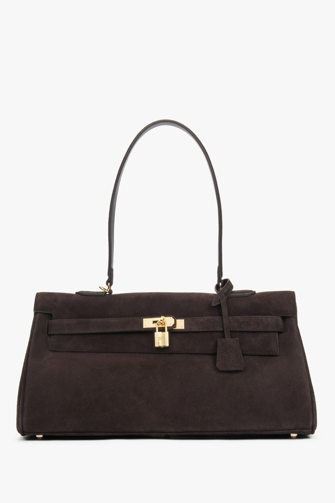 Women’s Dark Brown Shoulder Bag made of Genuine Velour with Gold Hardware Estro ER00118592.