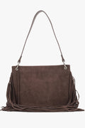 Women's Dark Brown Velour Shoulder Bag with Long Fringes Estro ER00119890.