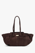 Women's Dark Brown Velour Shoulder Bag with Long Handles Estro ER00119275.