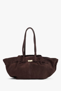 Women's Dark Brown Velour Shoulder Bag with Long Handles Estro ER00119275.