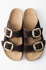 Women's Dark Brown Velour Slide Sandals with Thick Straps Estro ER00119567.