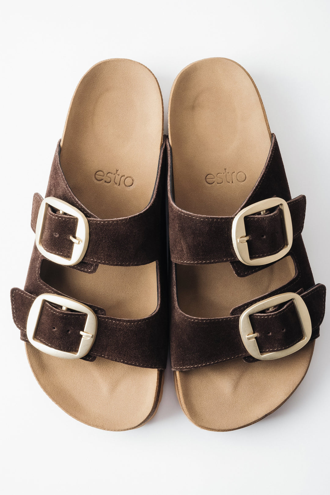 Women's Dark Brown Velour Slide Sandals with Thick Straps Estro ER00119567.