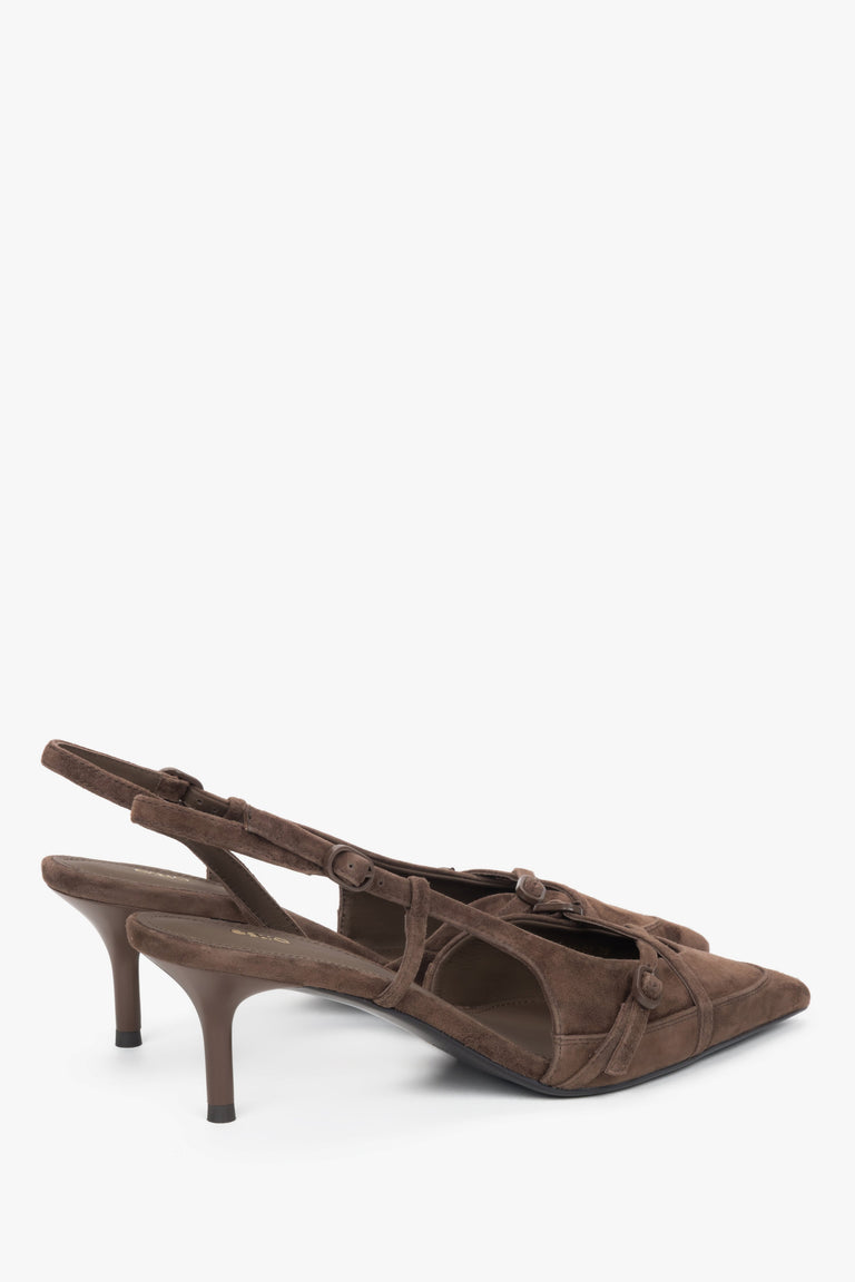 Women's dark brown slingback heels with crossing straps by Estro