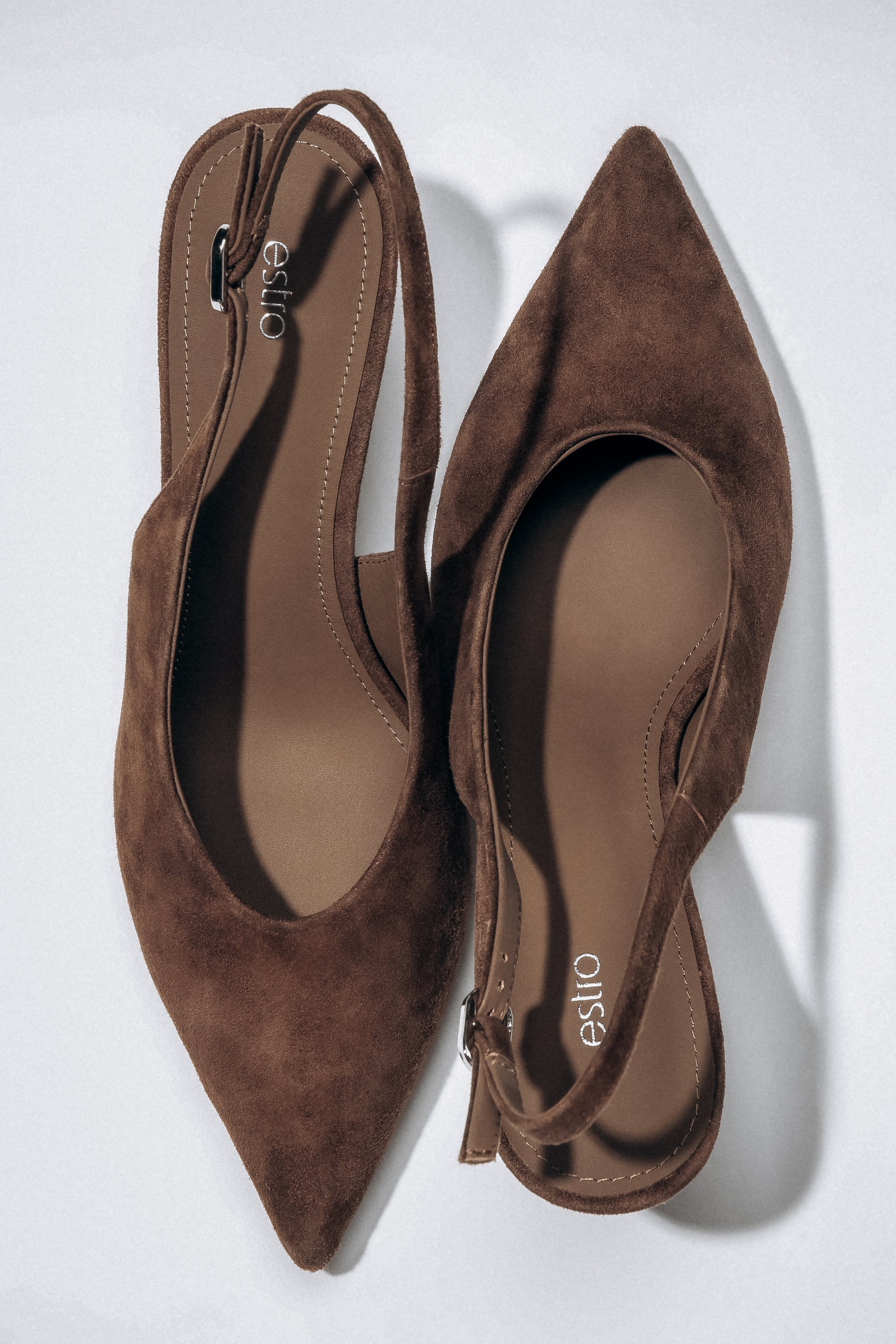 Women's dark brown velour slingback heels by Estro