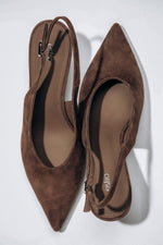 Women's dark brown velour slingback heels by Estro