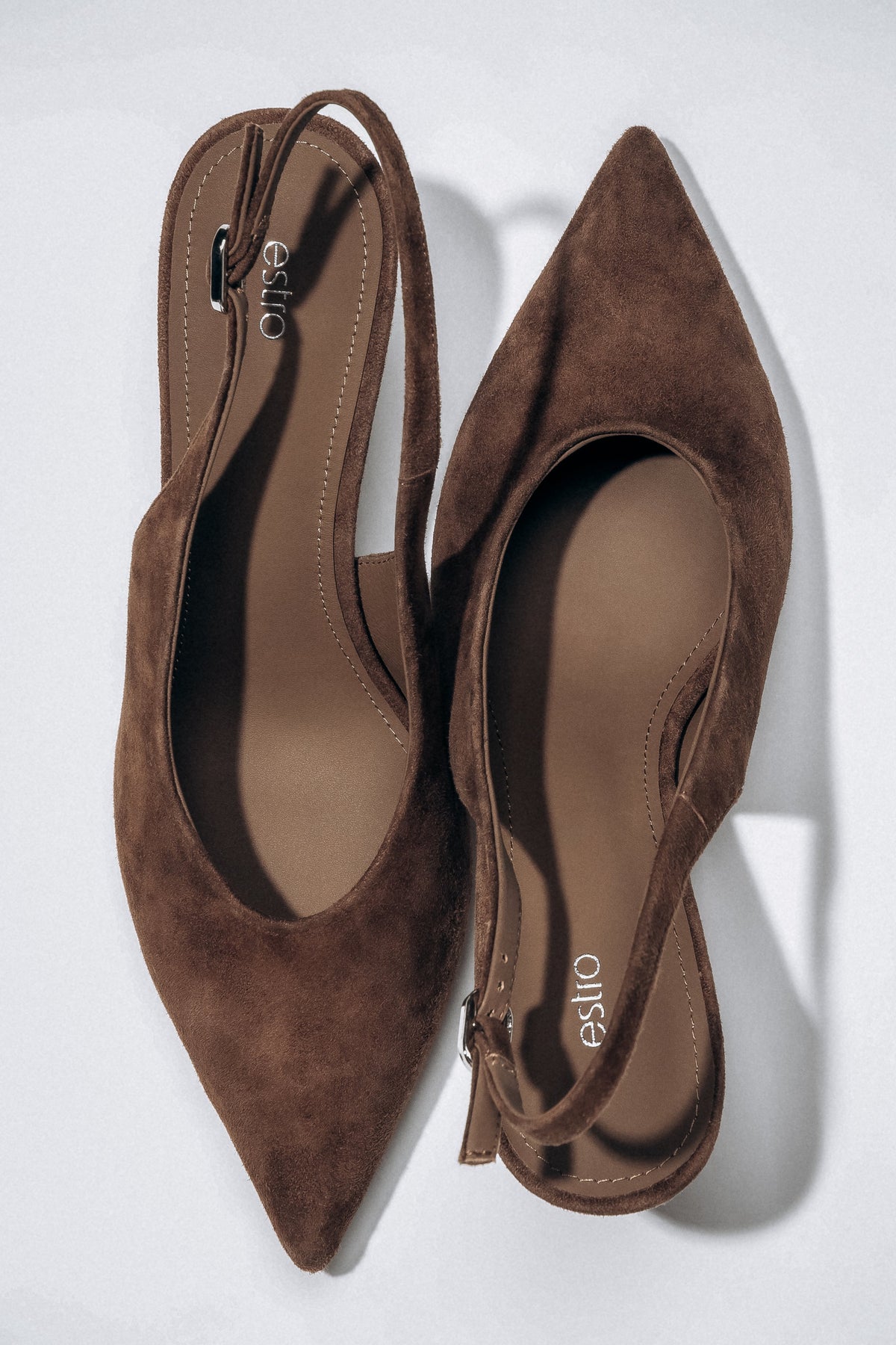 Women's dark brown velour slingback heels by Estro