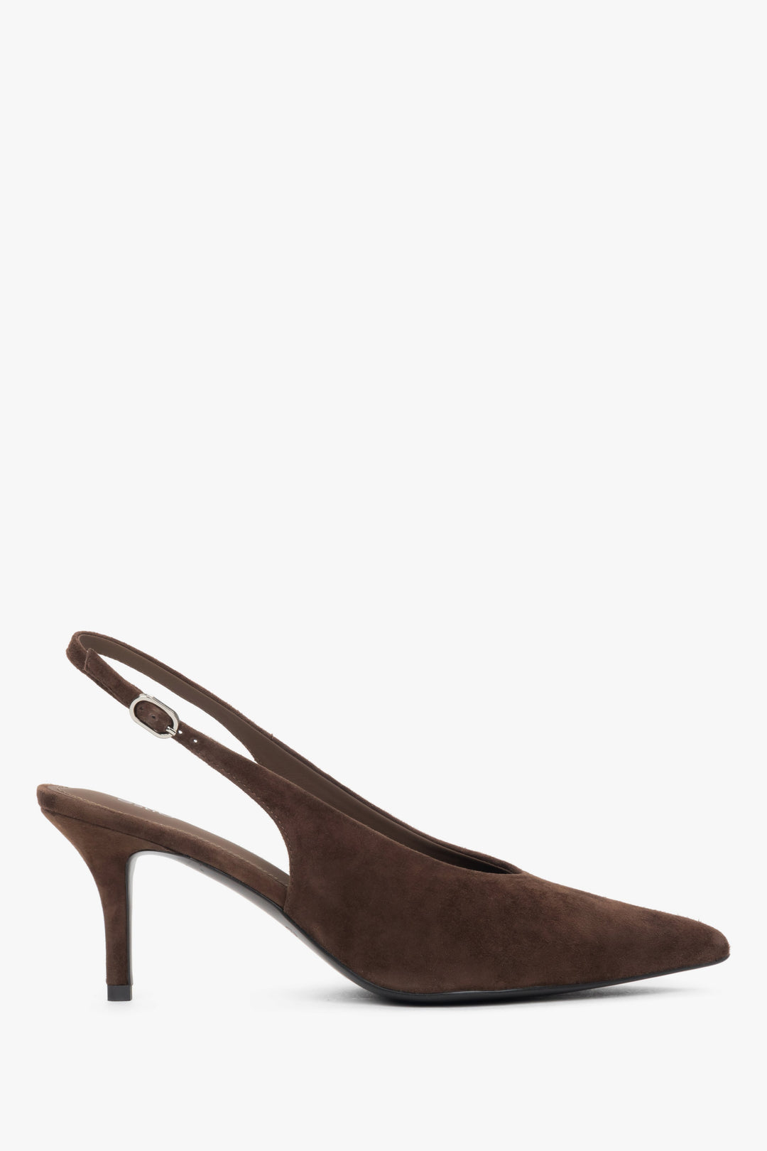 Single women's dark brown velour slingback heel with ankle strap