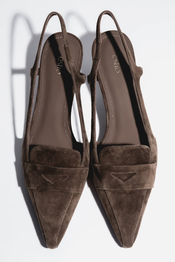 Women’s Dark Brown Velour Slingback Pumps on Kitten Heel Estro ER00119496.
