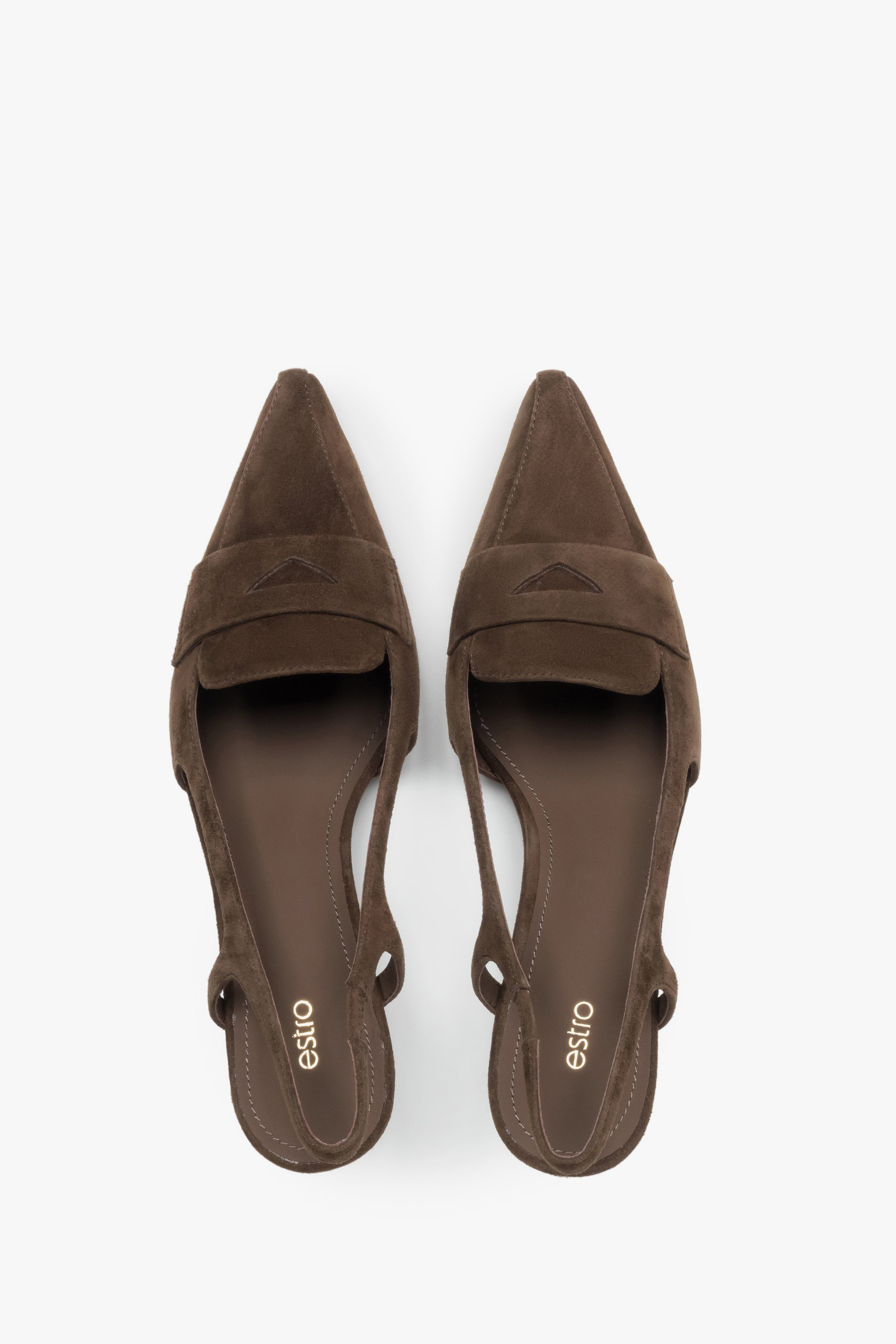 Women's slingback pumps, dark brown, made of natural velour, featuring a kitten heel, from Estro.