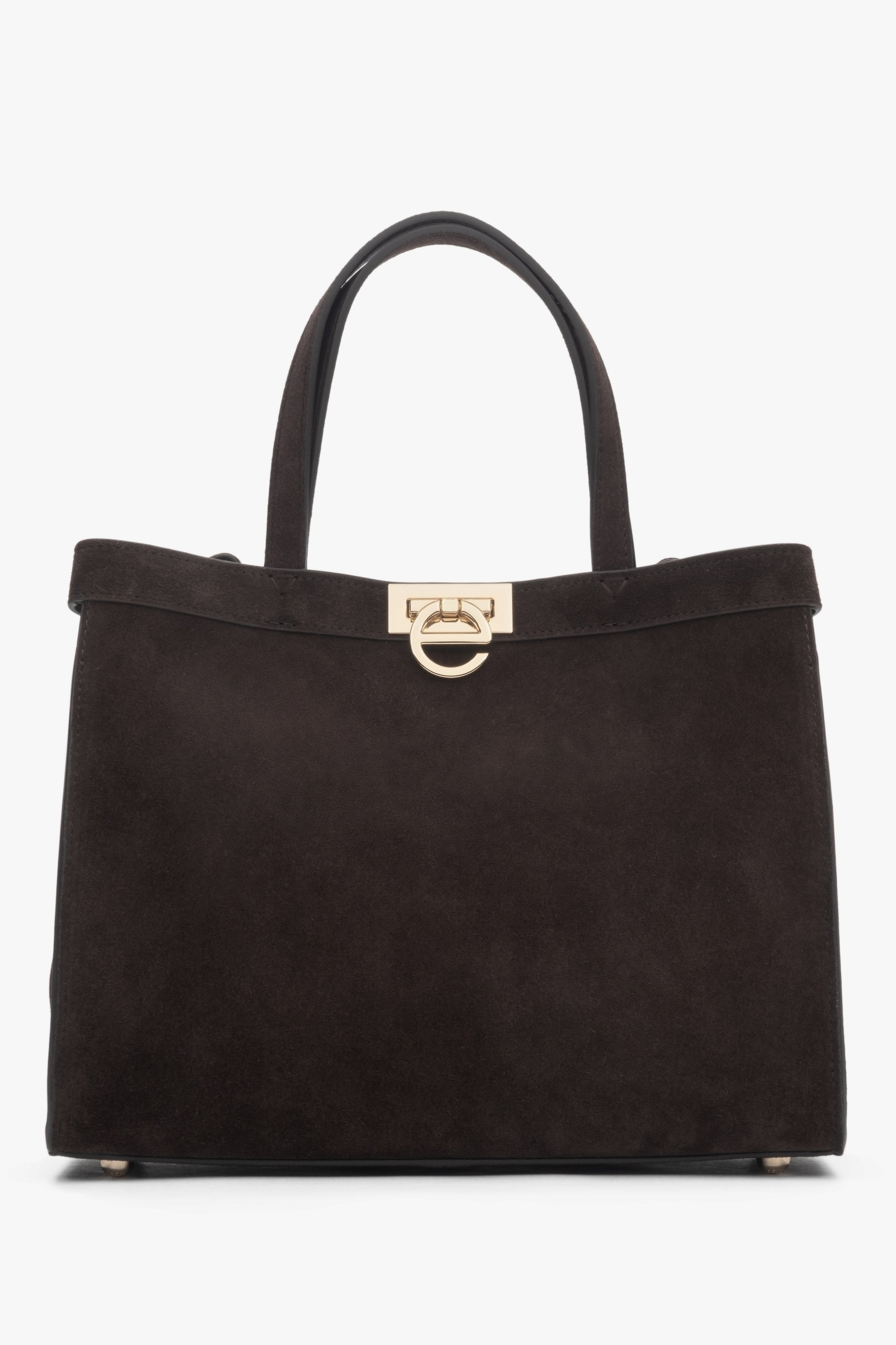 Women’s Dark Brown Velour Tote Bag with Gold Hardware Estro ER00118899.