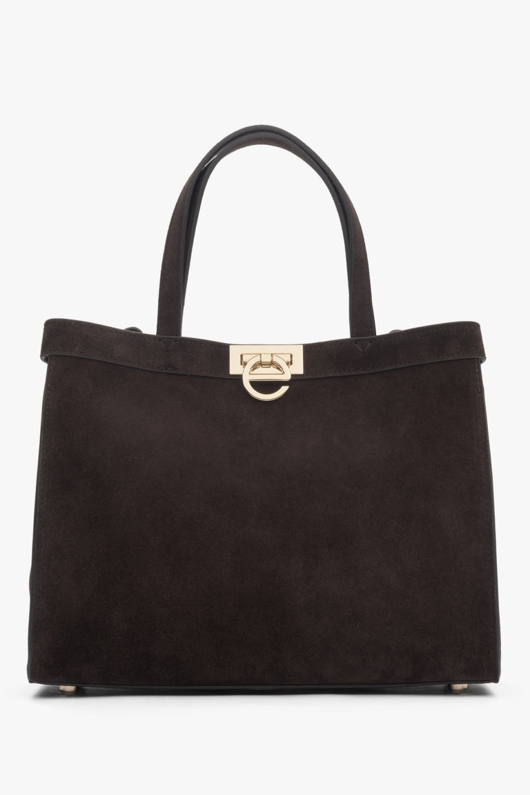 Women’s Dark Brown Velour Tote Bag with Gold Hardware Estro ER00118899.
