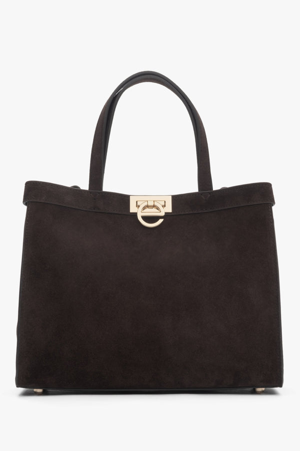 Women’s Dark Brown Velour Tote Bag with Gold Hardware Estro ER00118899.