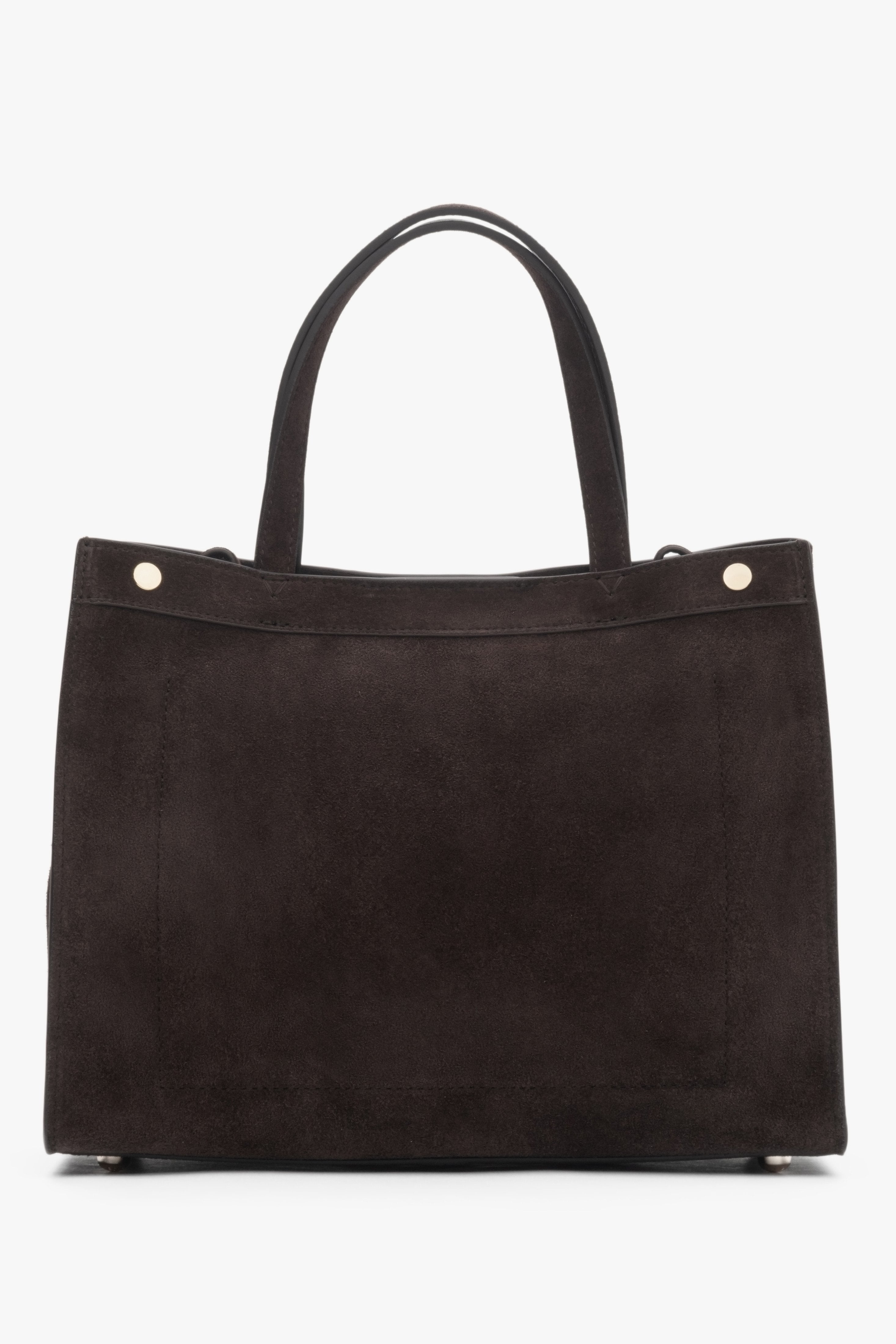 Dark brown shoulder bag crafted from soft natural velour with elegant gold hardware.