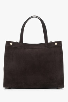 Dark brown shoulder bag crafted from soft natural velour with elegant gold hardware.