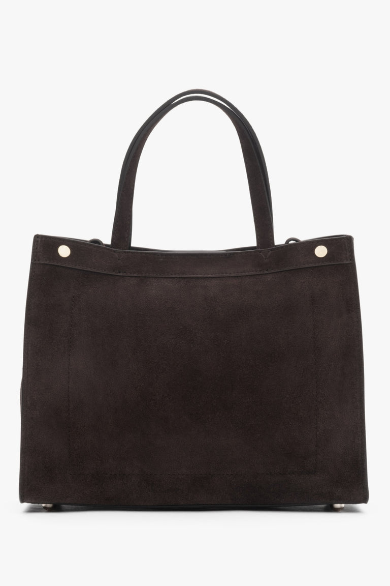 Dark brown shoulder bag crafted from soft natural velour with elegant gold hardware.