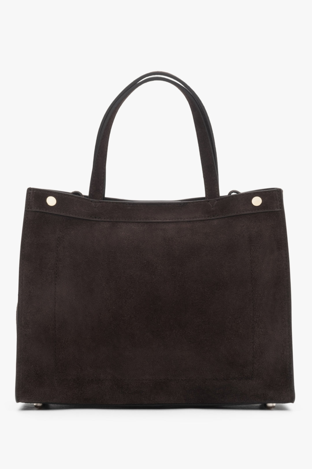 Dark brown shoulder bag crafted from soft natural velour with elegant gold hardware.