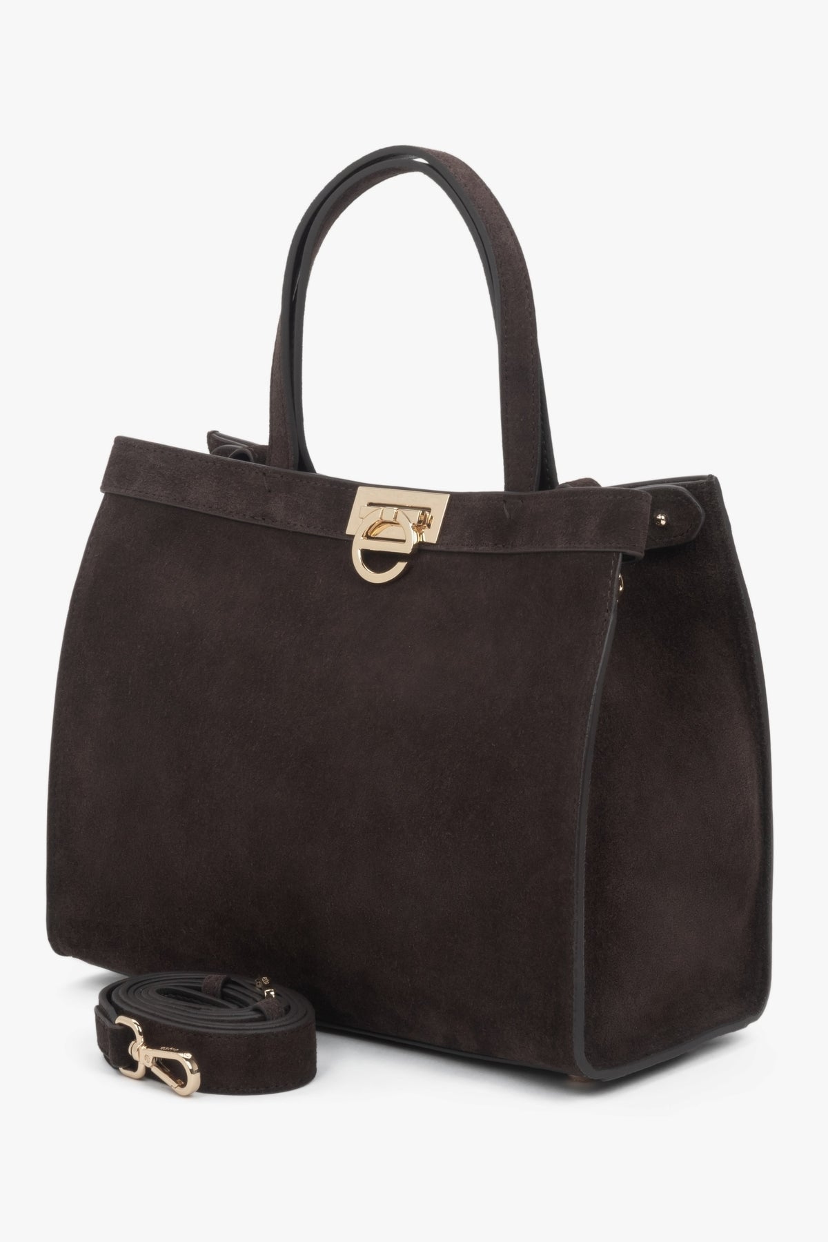 Refined women’s velour bag featuring a structured silhouette and logo-accented buckle closure.