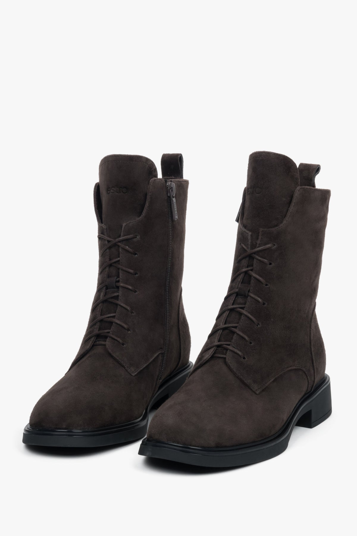 Women’s dark brown velour winter ankle boots with fur lining Estro.