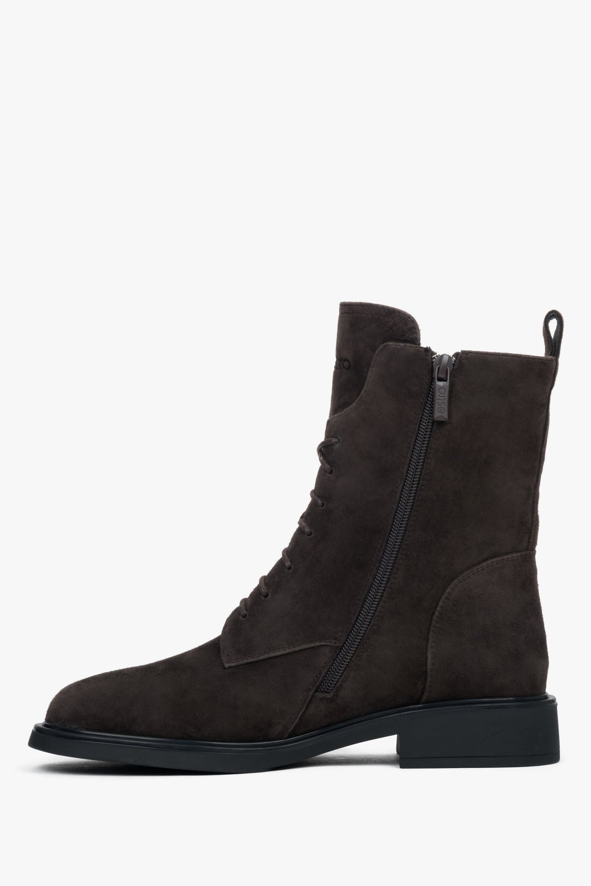 Women’s winter ankle boots, dark brown, velour, with fur lining, Estro.