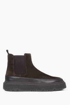 Women's Dark Brown Winter Chelsea Boots made of Italian Genuine Velour with Light Insulation Estro ER00117959.