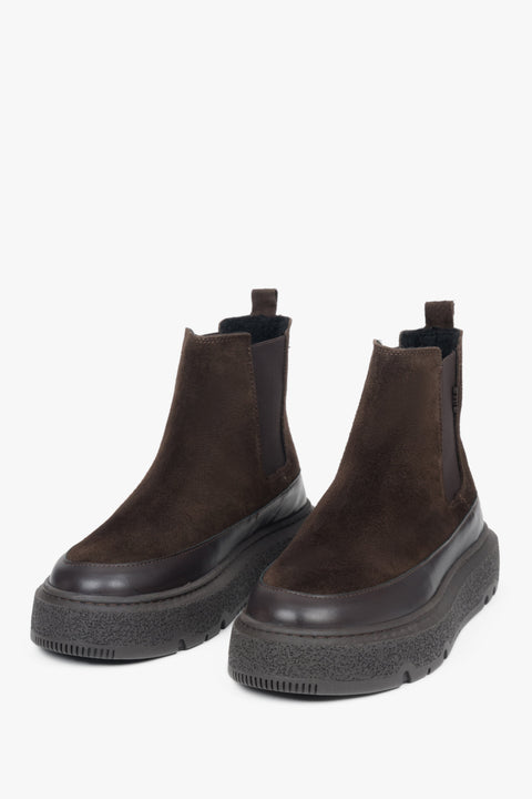 Flannel-lined women's Chelsea boots by Estro (ER00117959) in dark brown.